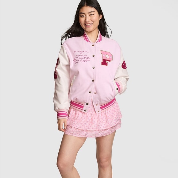 VS PINK x LoveShackFancy Boyfriend Varsity Jacket - Picture 14 of 16